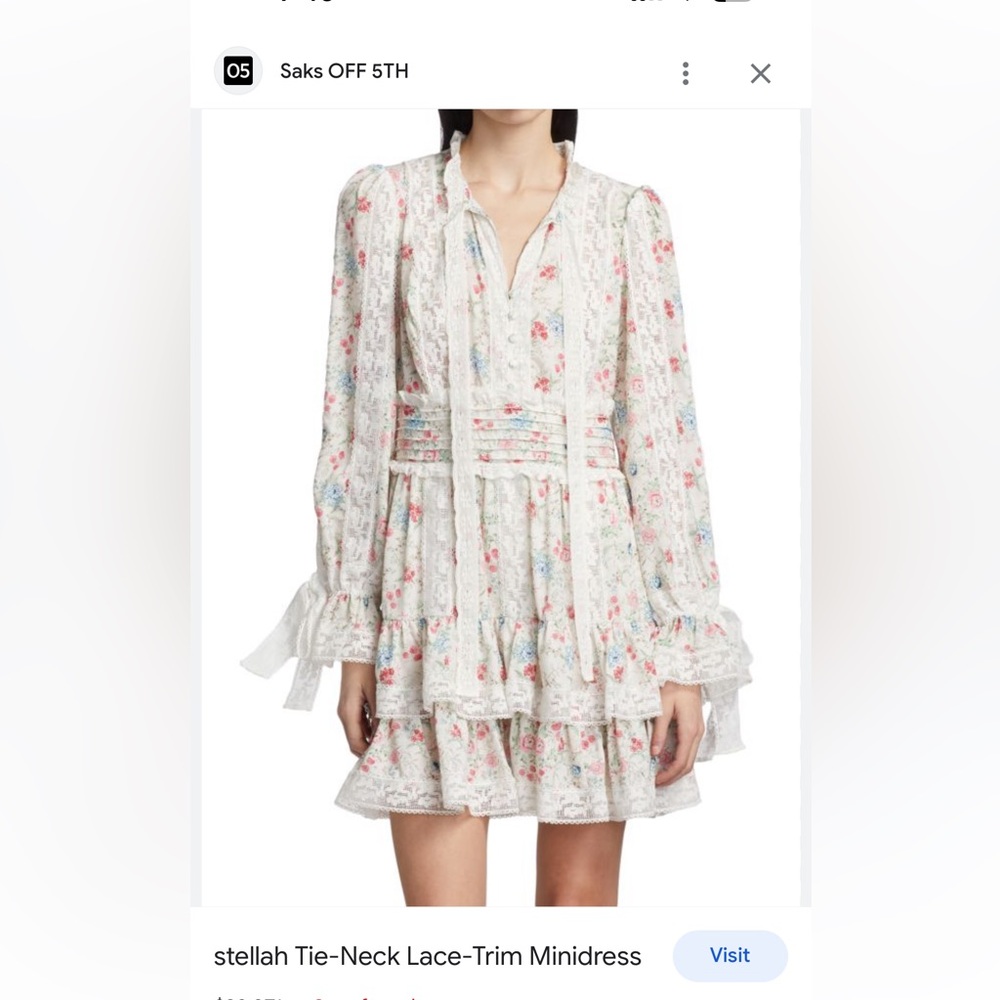 Stellah tie neck lace trim minidress